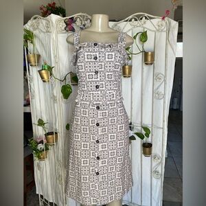 Ann Taylor Black and White Tile Print Midi Dress